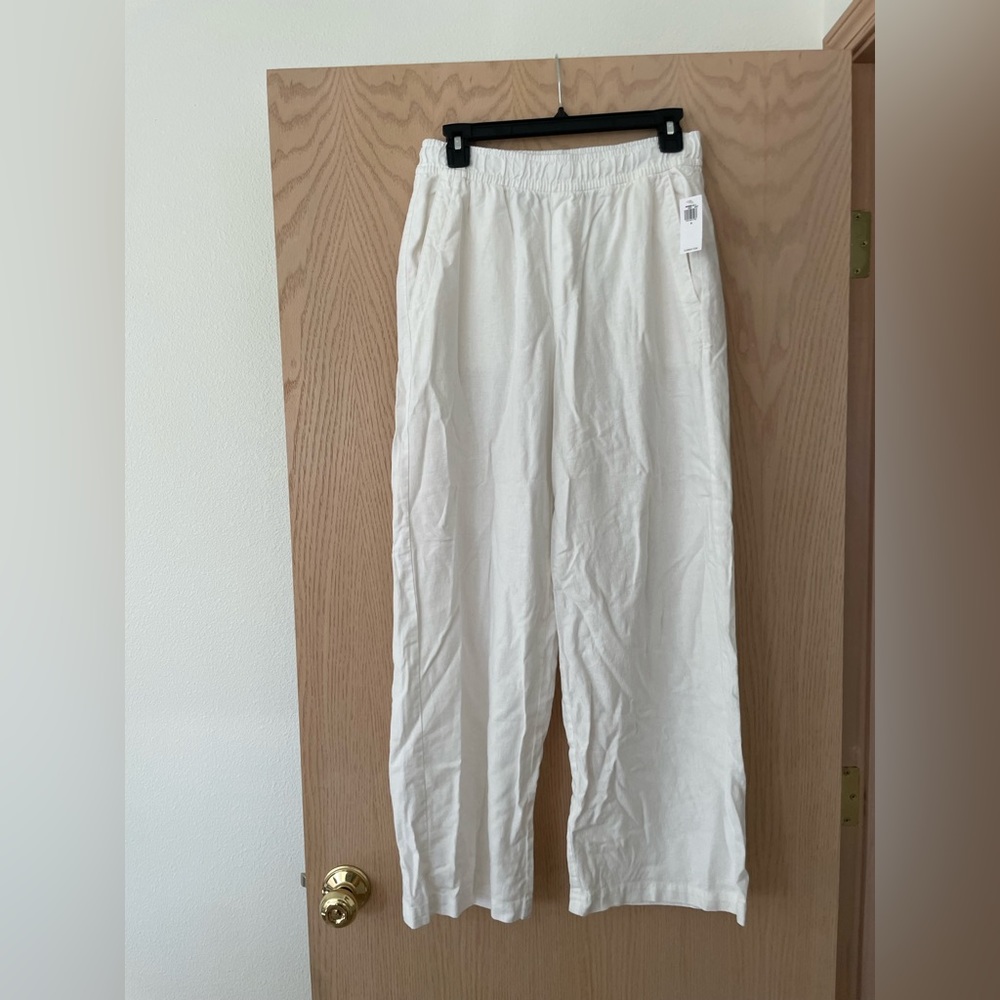 Old Navy Cream Wide-Leg Linen Blend Pants